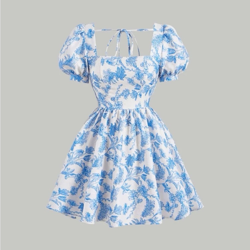 SHEIN MOD Floral Print Square Neck Puff Sleeve Dress